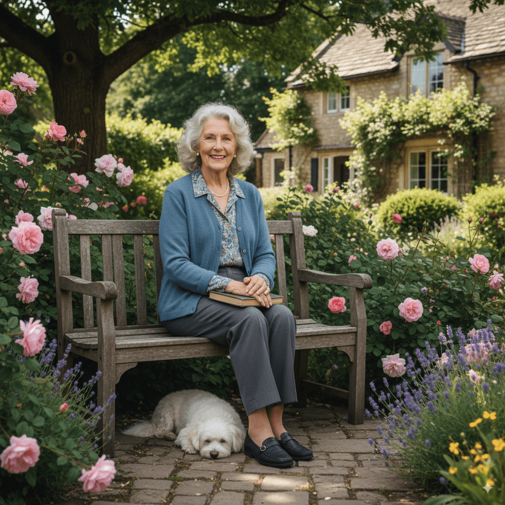 Persona disfrutando de su jubilación en un jardín